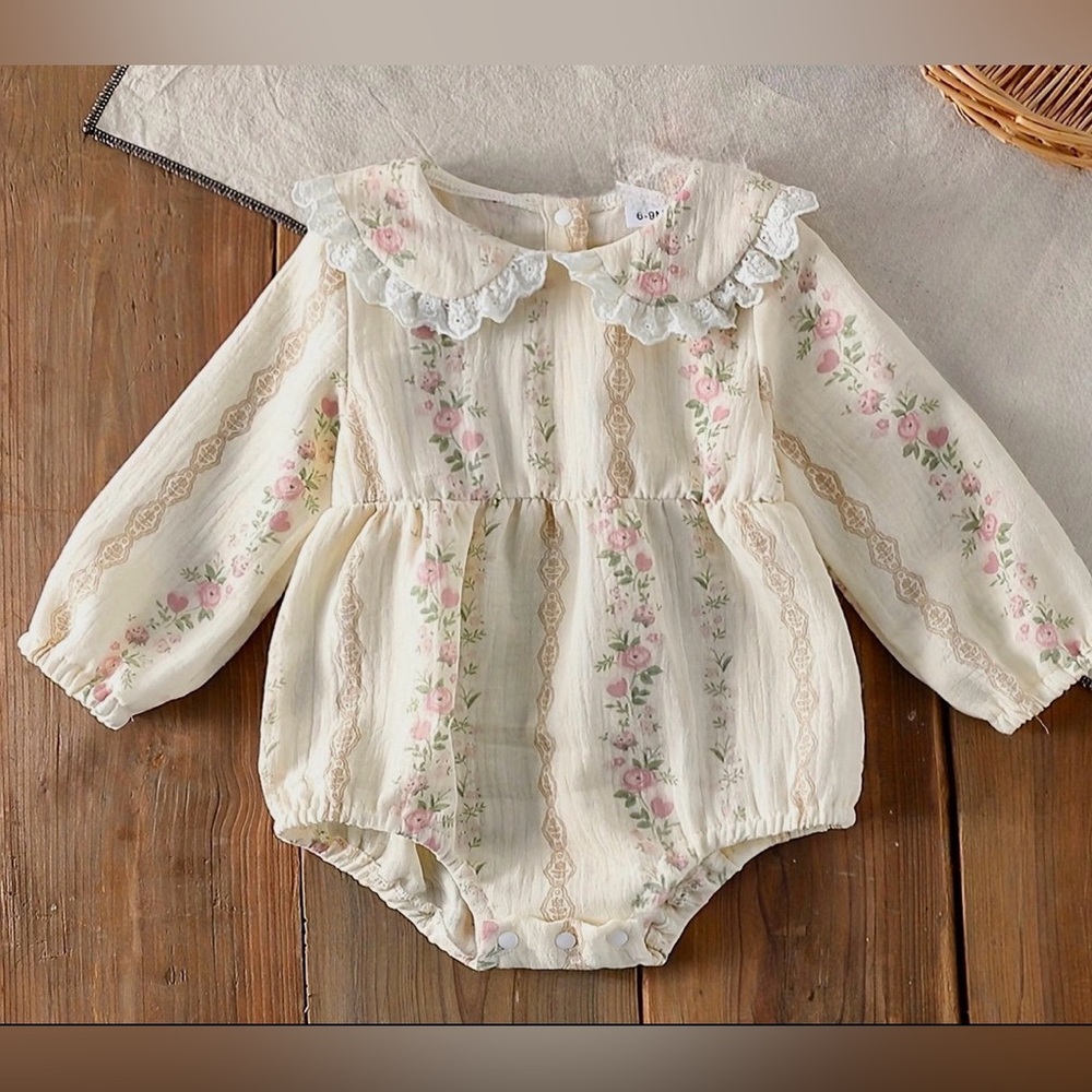 Vintage Baby Girl Floral Bubble Romper 6-9
